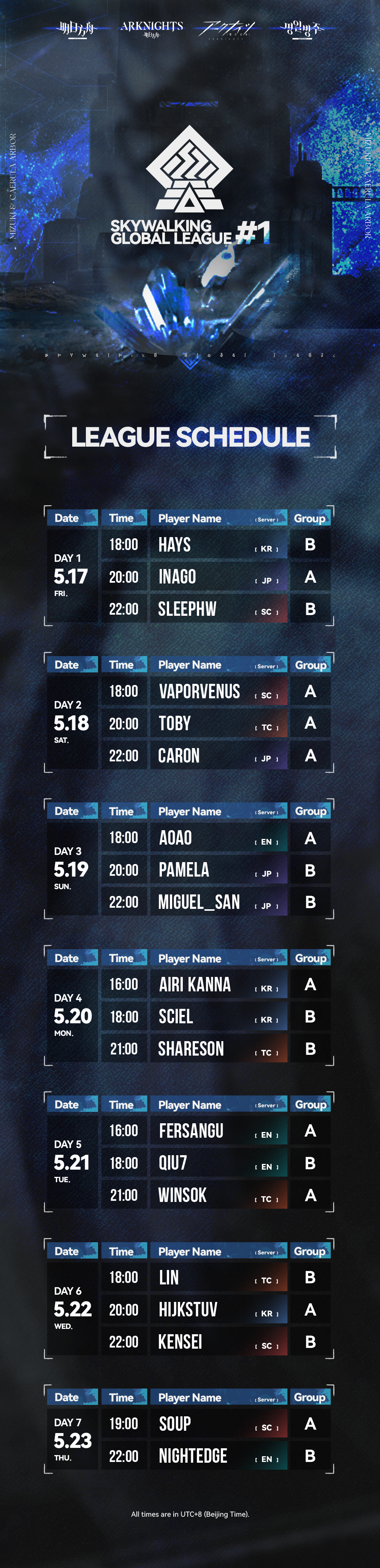 The Skywalking Global League #1 schedule